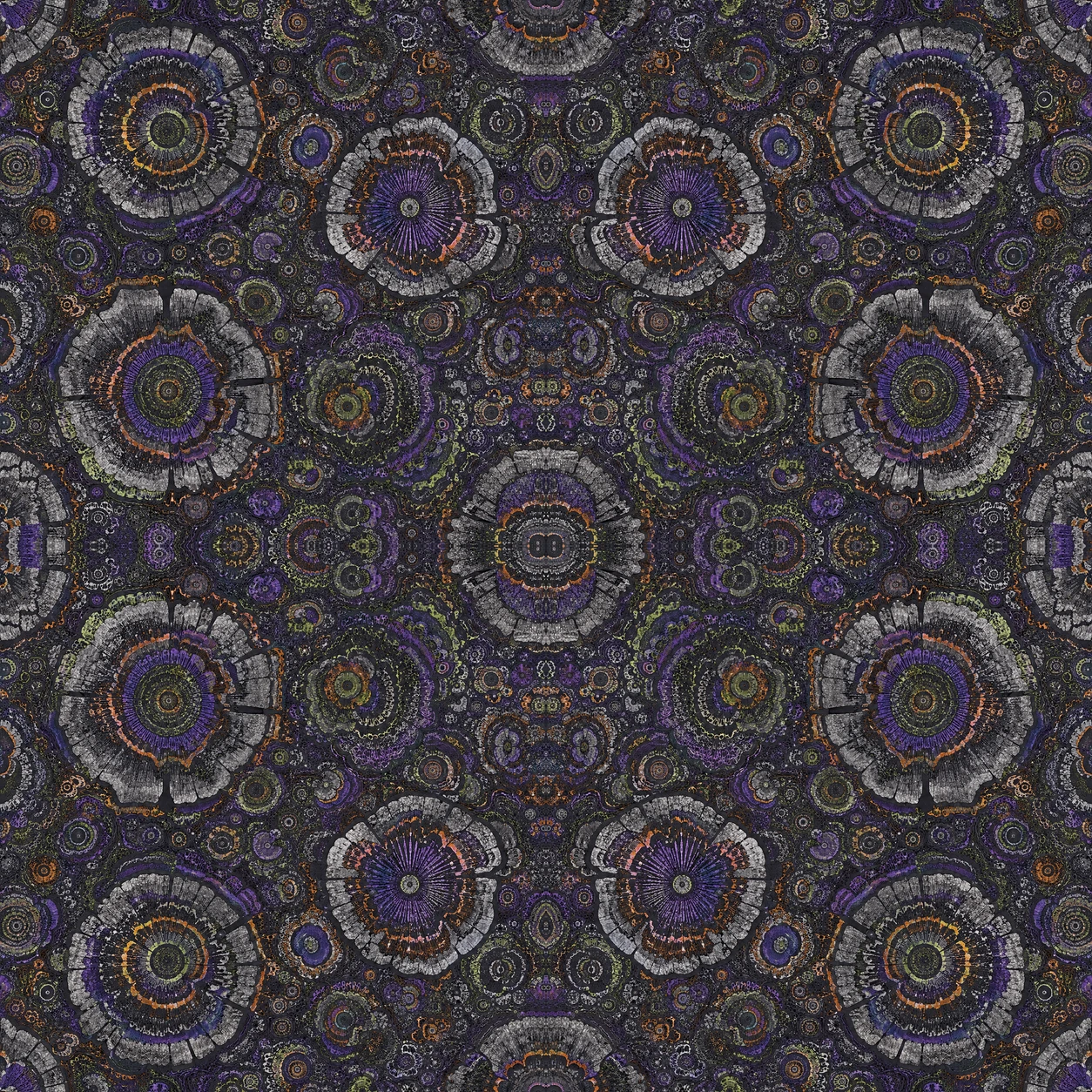 Close view of the registered Broken Halo digital artwork, showing fine silver and violet rings